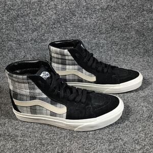 Vans Sk8-Hi Sneakers Women Size 7 Black Gray Plaid High Top Skate Shoes